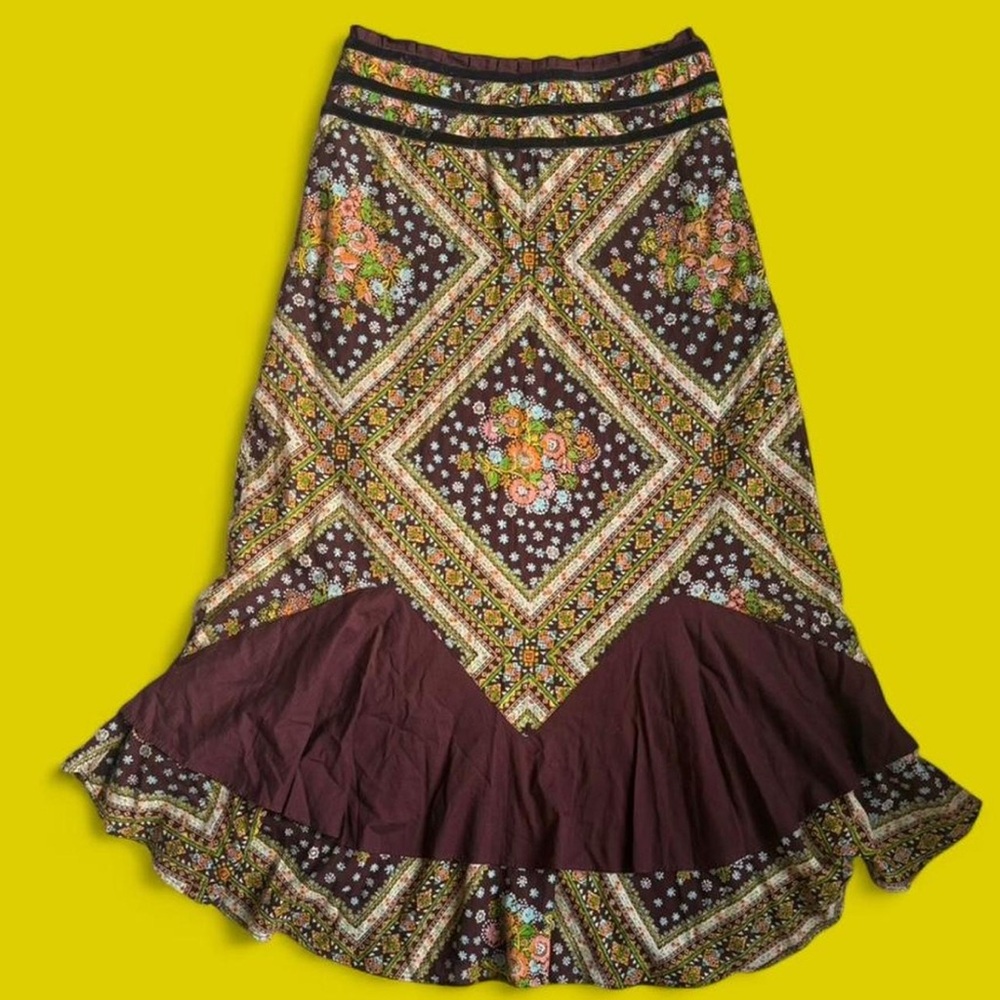 Vintage Free People Brown Floral Maxi Skirt 100% cotton